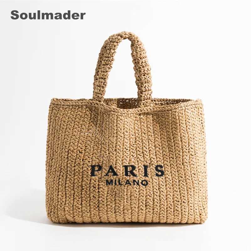 Raffia Crochet straw tote bag women handmade large capacity summer beach woven handbag black natrual paris shopper bag 2023 newC250412
