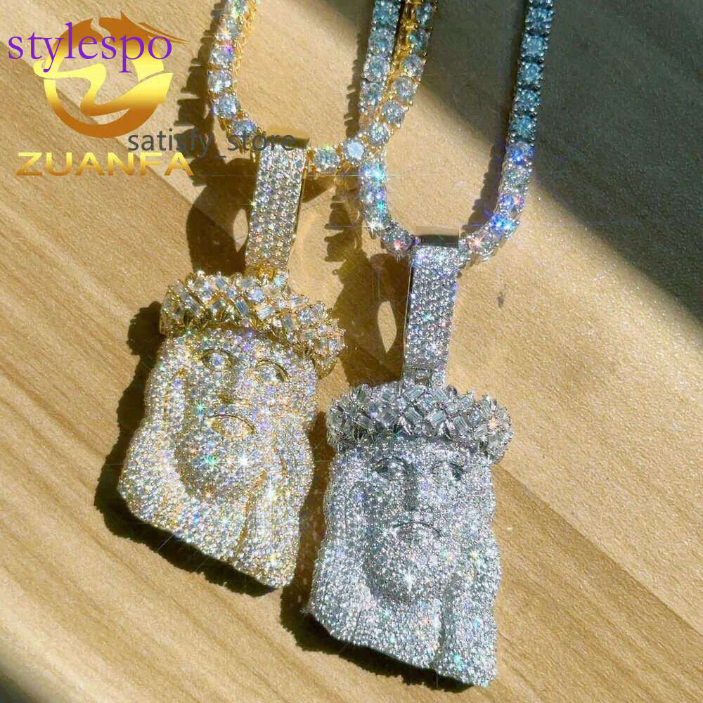 Ready To Ship Iced Out Jesus Head Moissanite Dia Sier Hip Hop Pendant For Tennis Cuban k Chain