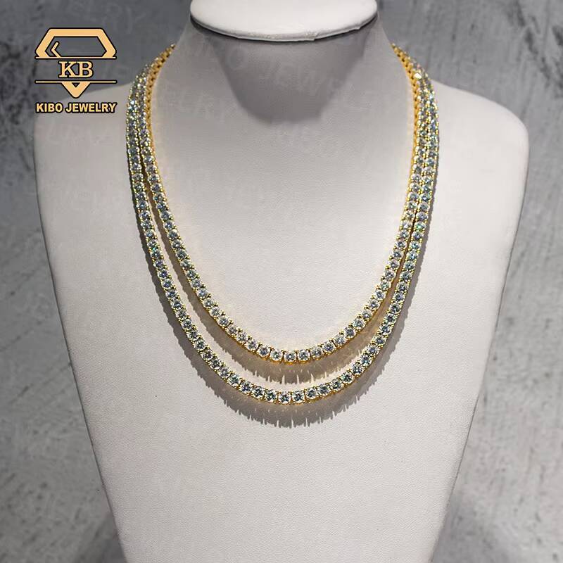 D Color Moissanite Tennis Chains Jewelry Hip Hop Gold Plated 925 Sterling Silver Shining VVS Moissanite Tennis Necklace Chain