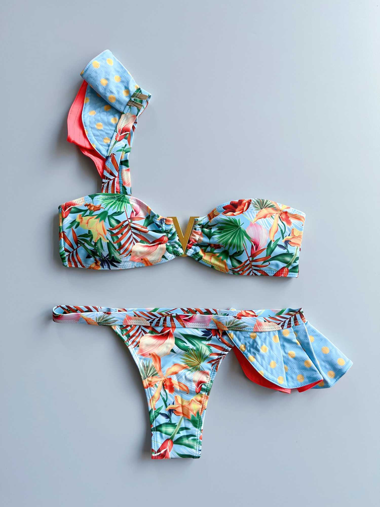 Two-Pieces Women Floral 2025 Push-Up Strappy Ruffles Bandage Bikini Set Swimsuit Swimwear Bathing Suit Beachwear BiquiniW251113