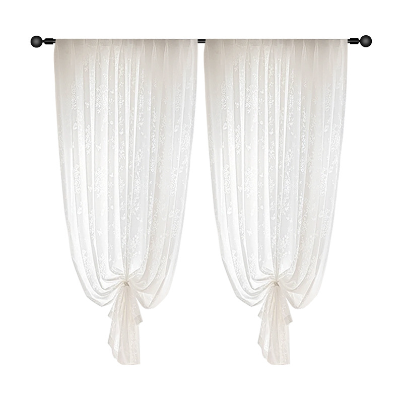 T0371 pastoral jacquard curtain gauze high-grade living room balcony sunscreen light-transmitting and non-transparent mirror veil finished white gauze