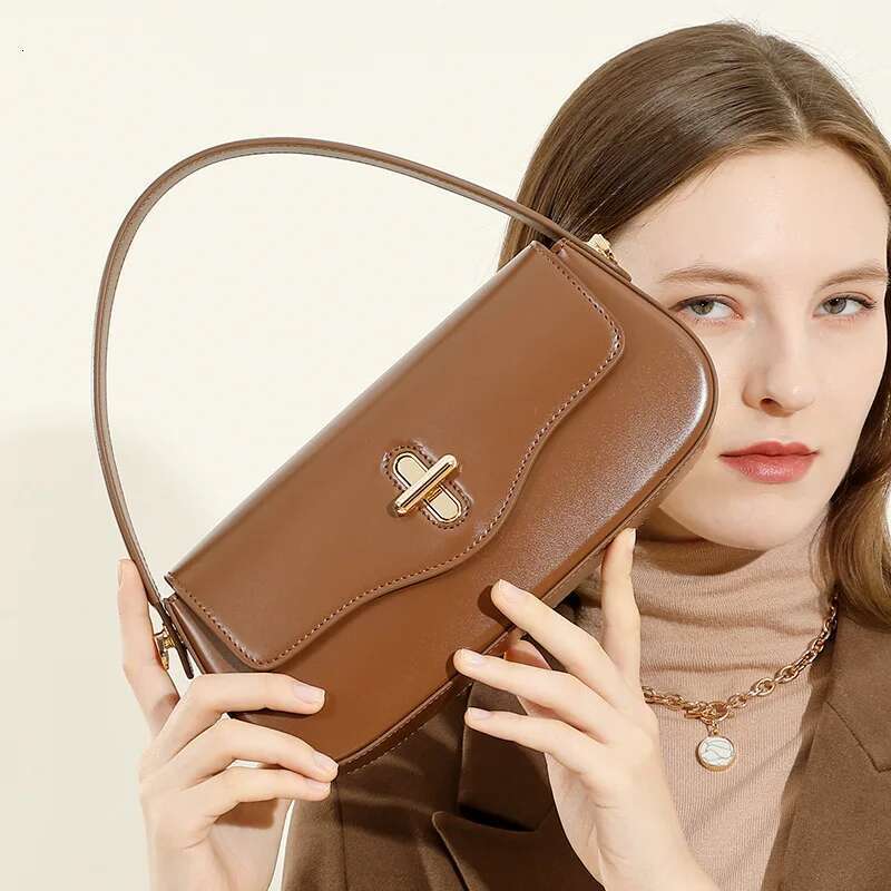 Retro Soft Genuine Leather Women Underarm Bags Casual Solid Color Small Top-Handle Handbags Ladies Fashion Shoulder Bag