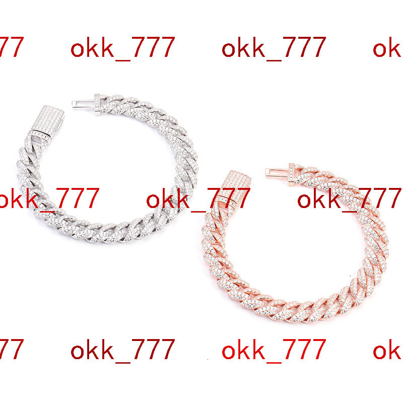 10mm Trendyy Hip-Hop 925 Silver 18K Rose Gold Plated Cuban Necklace Full Stone Bracelet Moissanite Double Row Beveled Edge