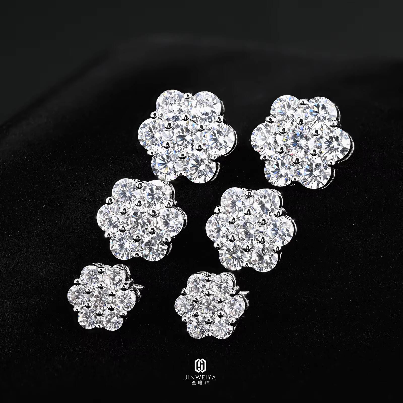 Hiphop Jewelry 925 Sterling Silver Iced Out VVS Moissanite Stud Screw Back Earrings Multisize Flower Cluster Earrings