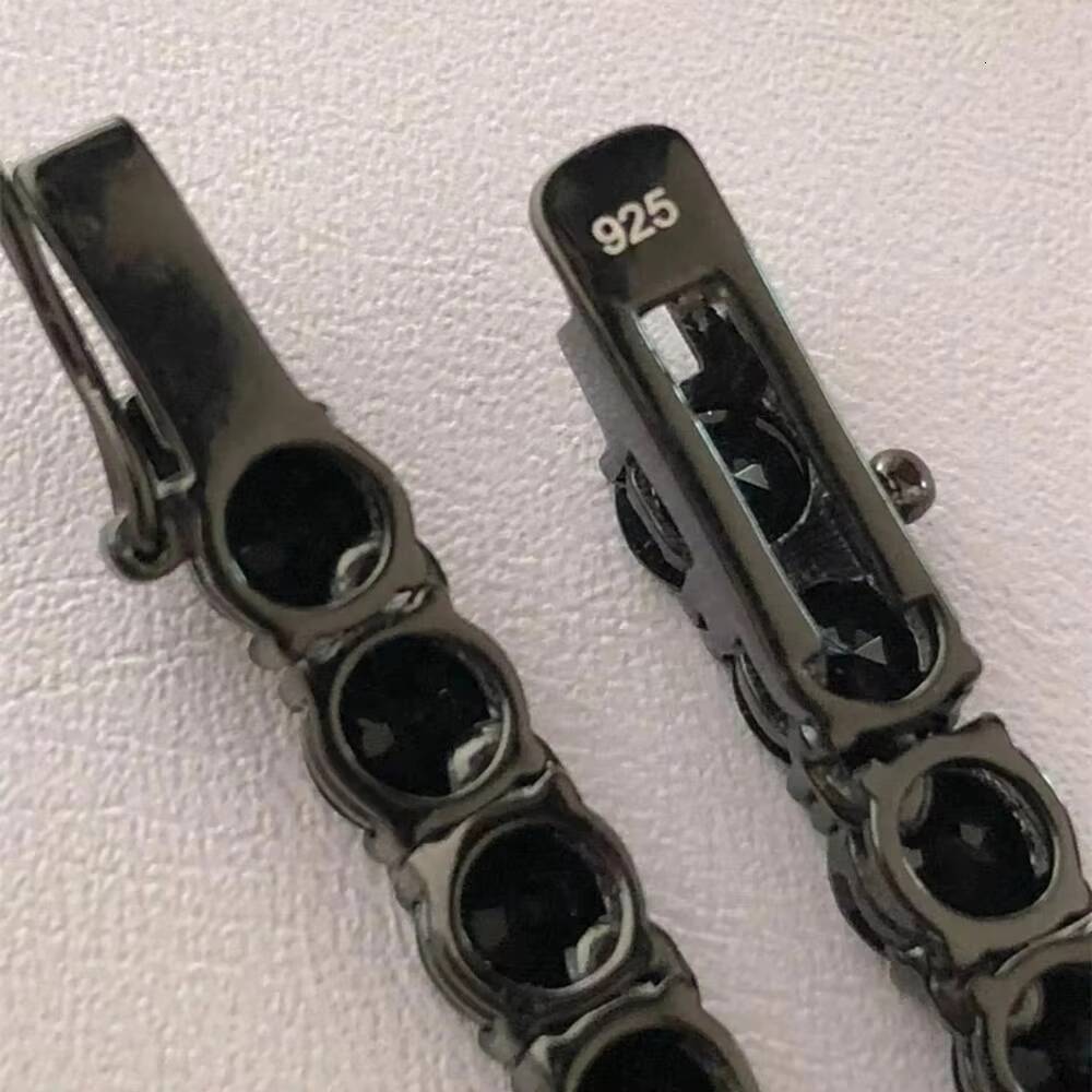 Hiphop Jewelry 925 Sterling Black Gold Plated 3mm 4mm 5mm 6mm Black Moissanite Tennis Chain for Men