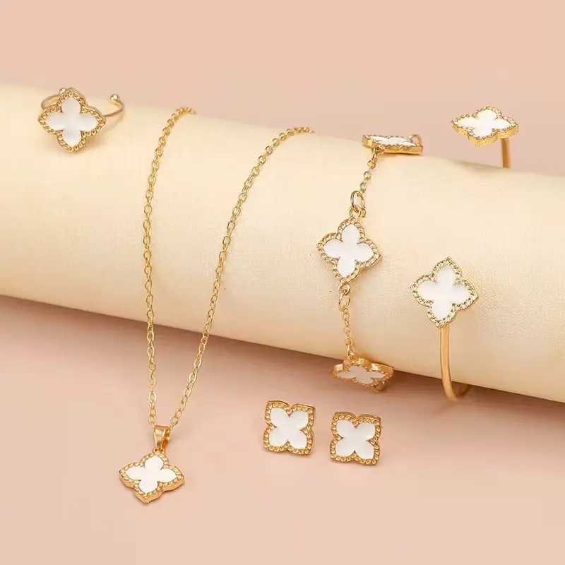 Luxury 5PCS Women Jewelry Set Fashion Casual Flower Necklace Bracelet Earrings Ring Set Suitable for Daily Wear and Perfect as Gift Y251112