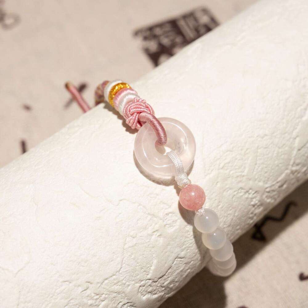 Dunhuang "Blossoming Peach" Rose Quartz Bracelet - Floral Pink Crystal Cord for Gentle Love & Joyful Beginnings, Adjustable