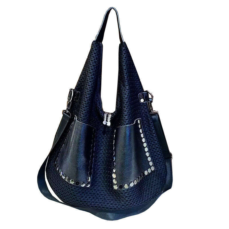 Backpack High end Trendy New Women's Personalized Mesh Single Shoulder Genuine Leather Big Handle Bag