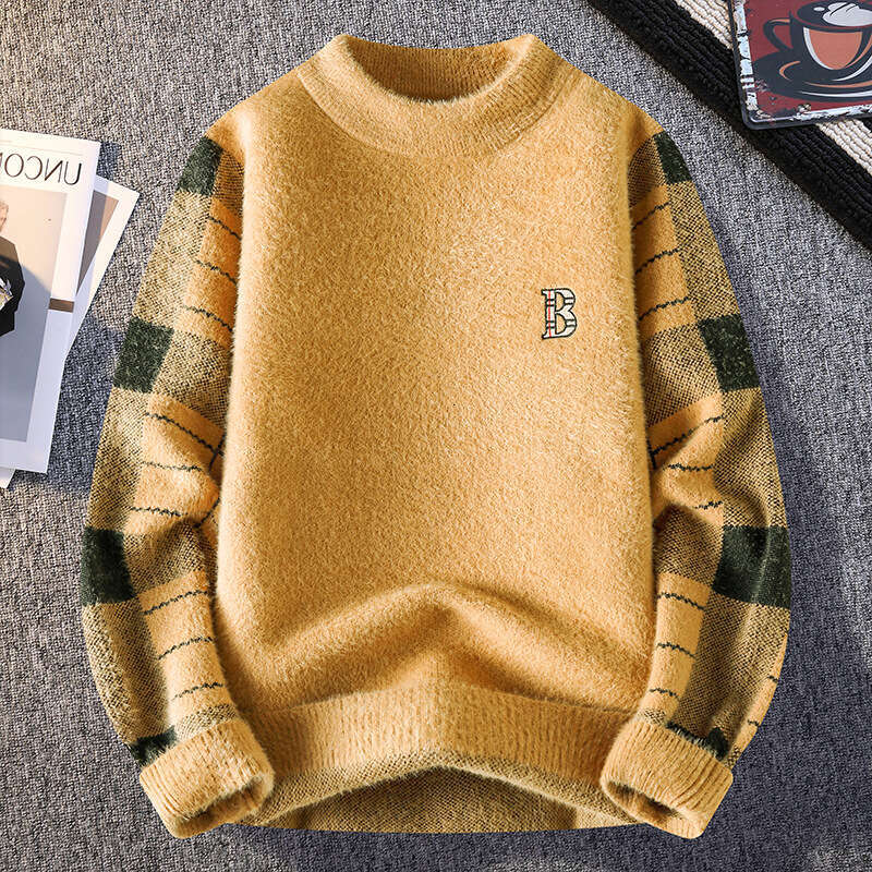 Half Turtleneck Jacquard Knitted Men's Loose Fashion Mink Wool Winter New Trendy Sweater