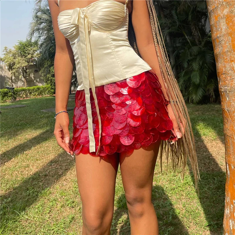 hirigin Womens Fashion Mini Skirts Low Rise Sequins Skirts Spring Summer Casual Bodycon Skirts Y2K Punk Hip Party Clubwear 250409