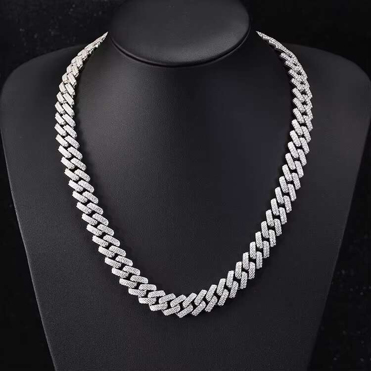 Yu Ying RTS Moissanite Cuban Chain Wholesale 13mm Wide S925 Sterling Silver Chain for Men Moissanite Cuban Link Chain Necklace