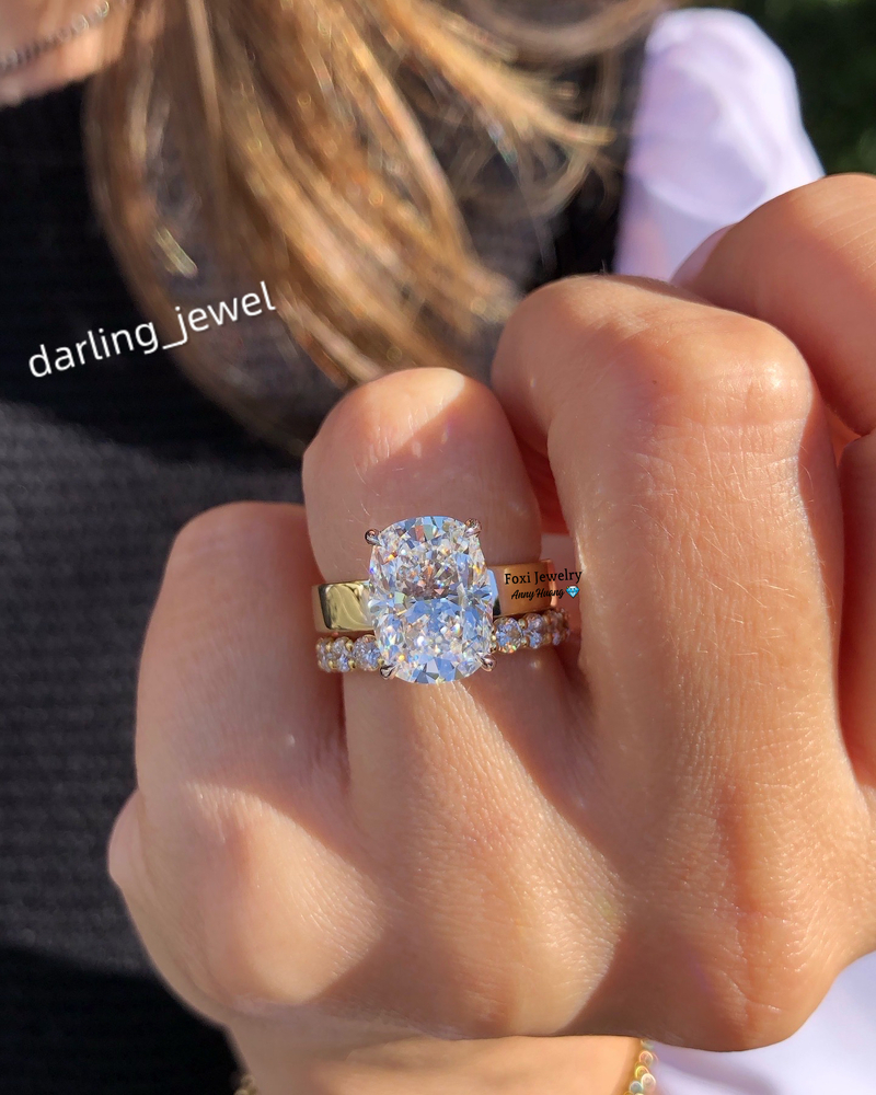 Stunning Cushion Cut Moissanite Bridal Wedding Ring Set Classic Diamond Mossanite Engagement Promise Rings 925 Sterling Silver