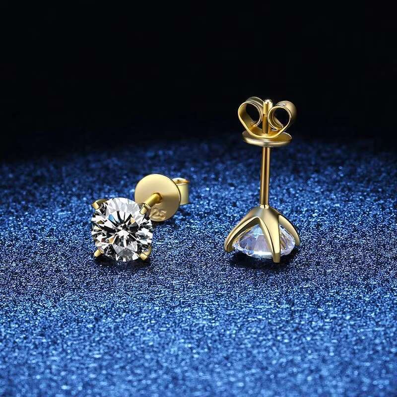 Stunning Flame Design 4 Prong 0.5ct 1ct Moissanite Stud Earrings 925 Sterling Silver Accepted Custom Other Shape Stone Jewelry