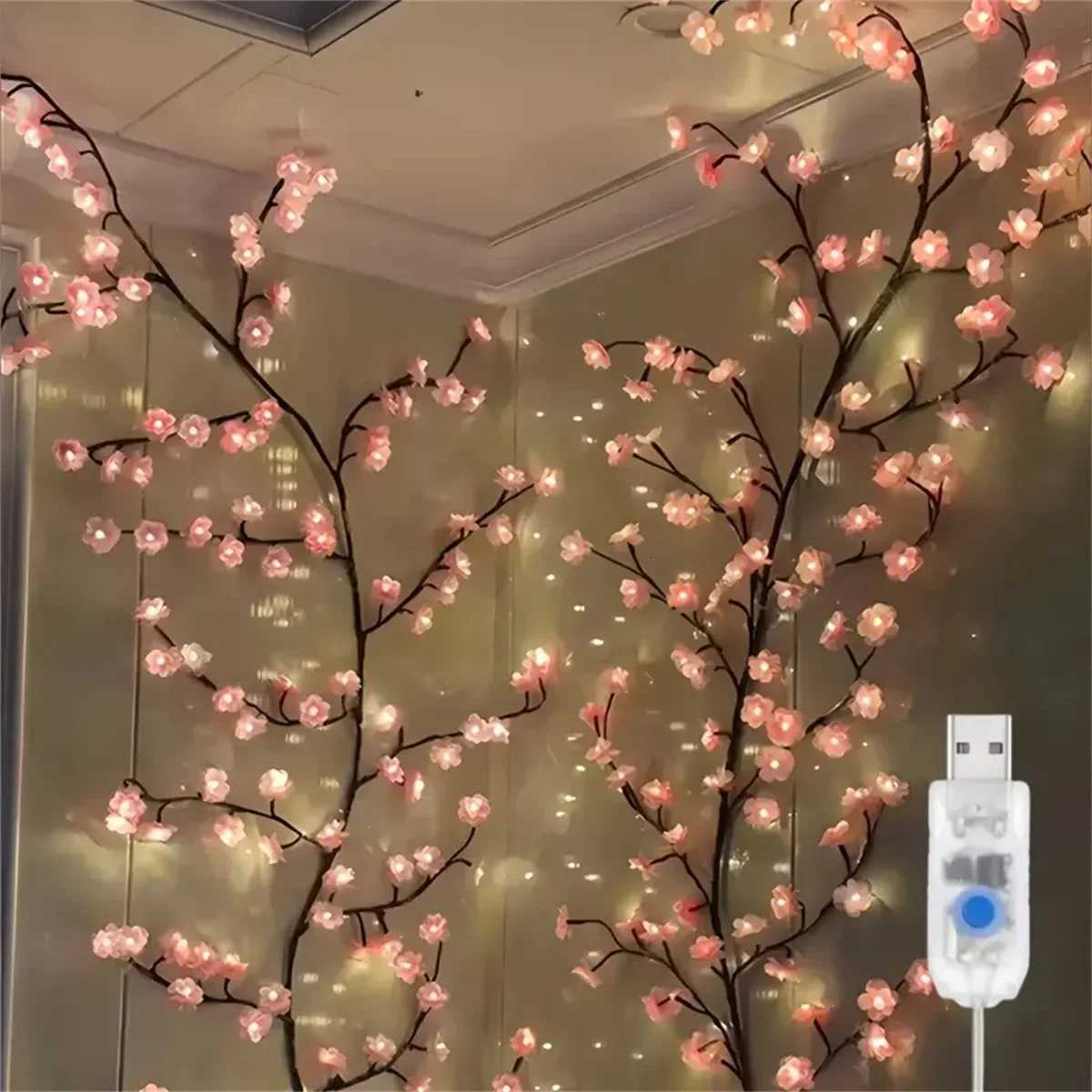 USB Powered Cherry Blossom Branch Lights 8 Modes 96LEDs String Lights for Living Room Bedroom Wedding Christmas Holiday Decor W251112
