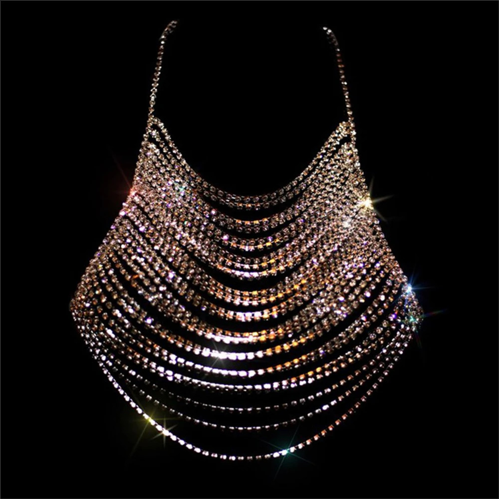 Sexy and sparkling tassel rhinestones are used for chest chains jewelry fashion nightclubs parties crystal bras chains and jewelry accessories 250408