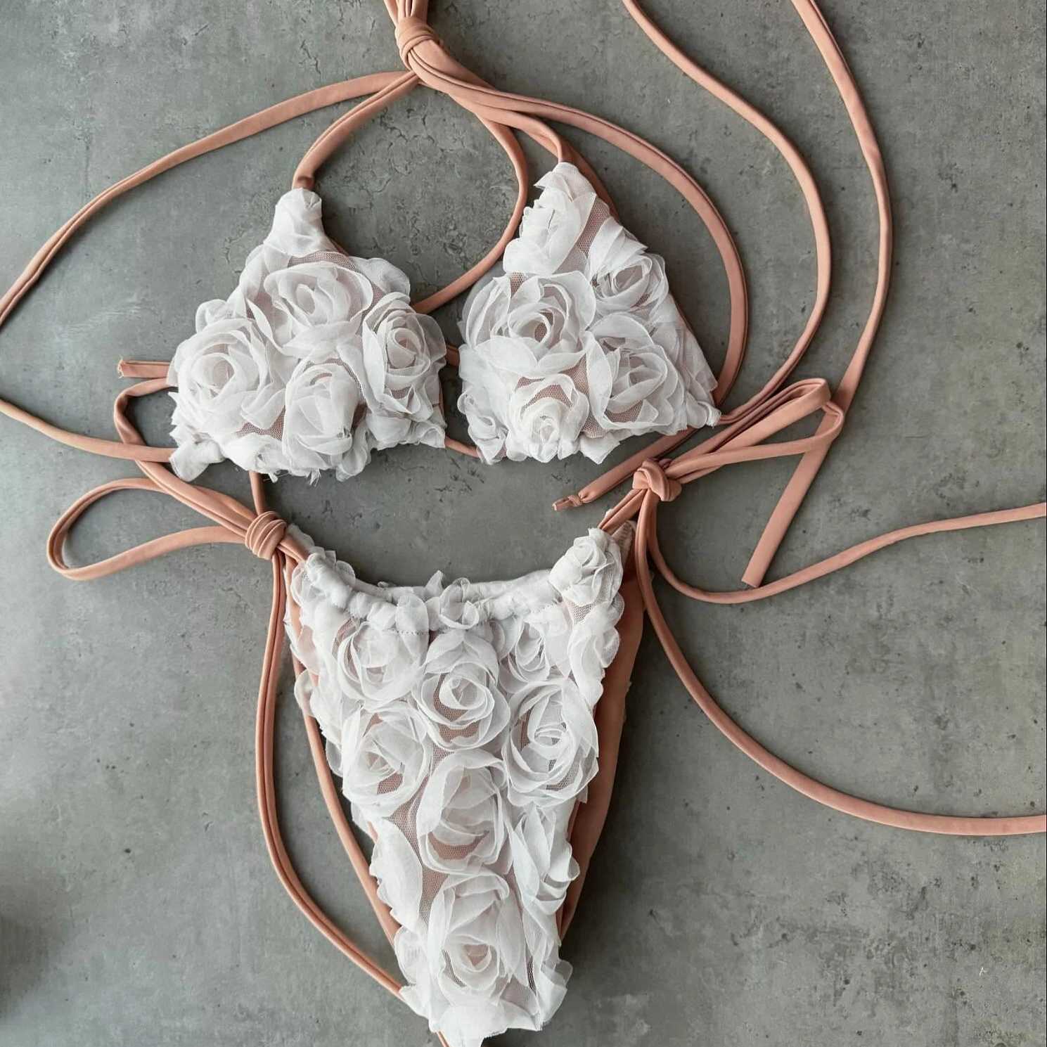 2025 Bandeau Biquini Sexy Bikini Women Swimsuit Push Up Swimwear Female Strappy Bathing Suit Floral Bodysuit Beachwear Swim SuitW251113