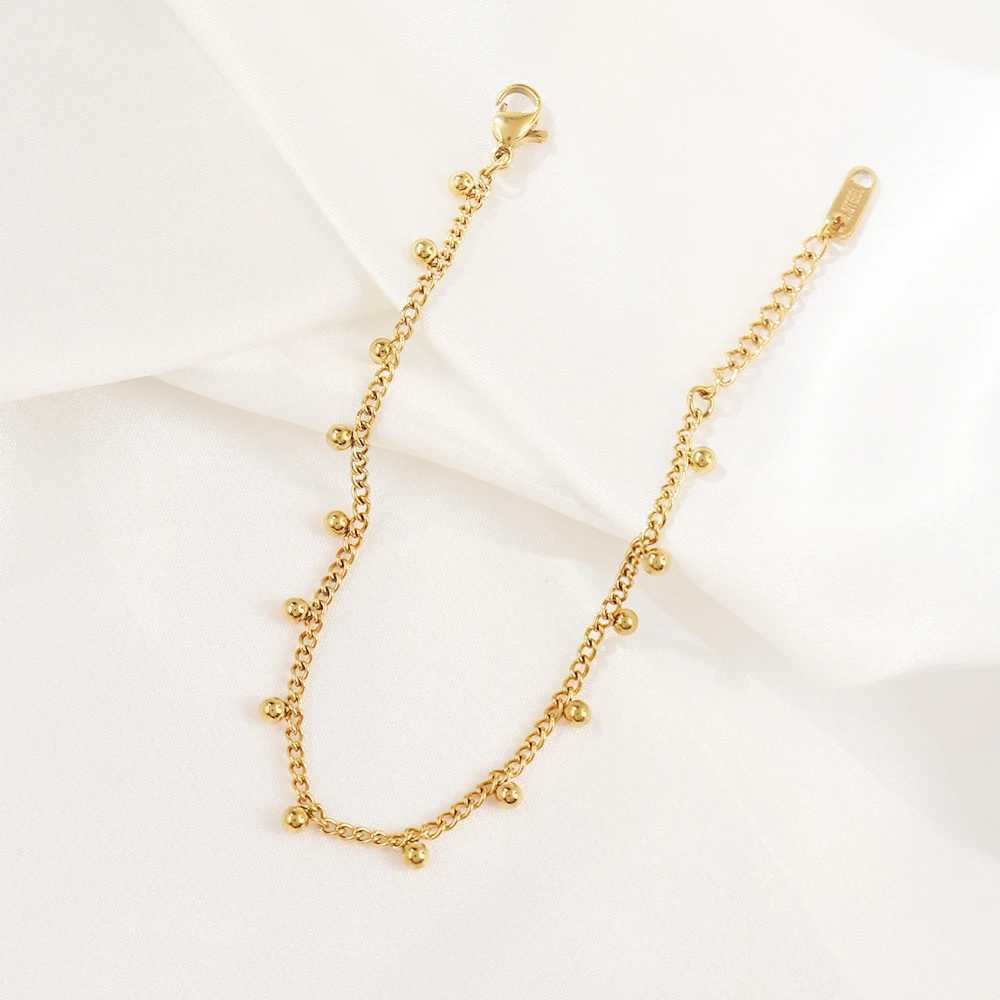 316L Stainless Steel Beads Tassel Pendant Bracelet For Women Fashion Gold Color Beads Chain Bracelets JewelryC250411