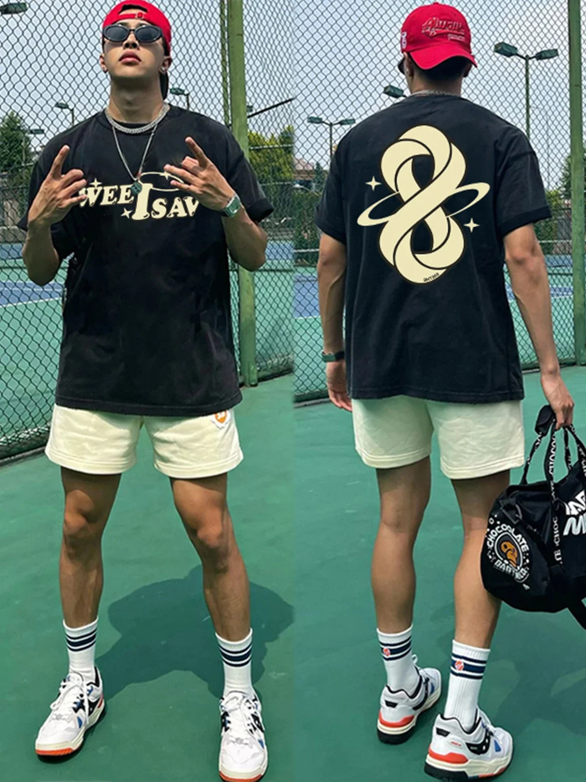Summer fashion heavyweight retro mens English letter 100 pure cotton printed round neck highquality casual fitness street Tshirt 250407