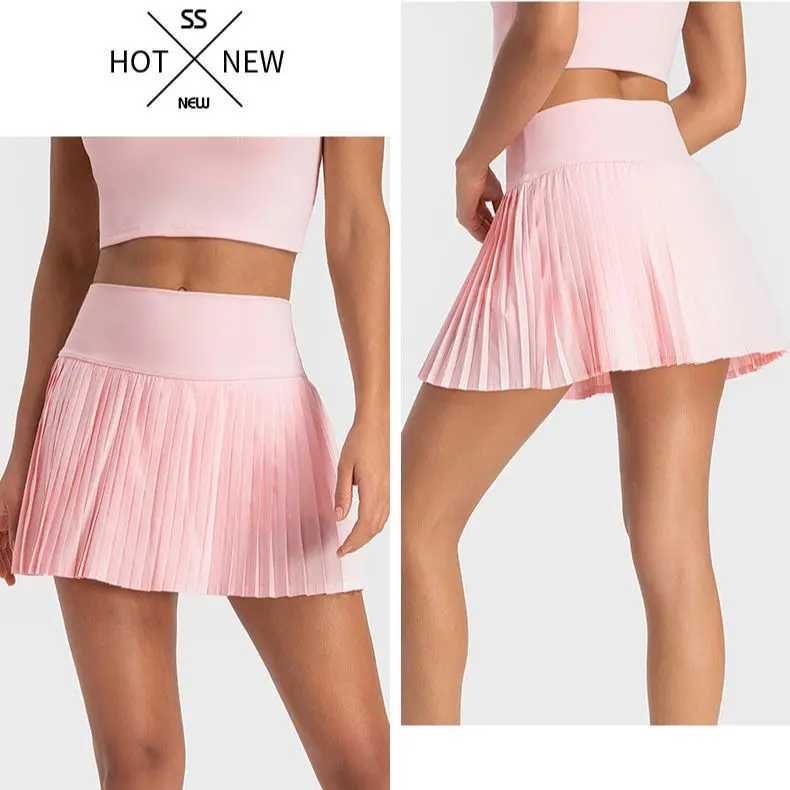 Womens sports tennis skiing high waist tight yoga tennis shorts pleated pocket skiing with pockets leak proof and quick drying Y250412