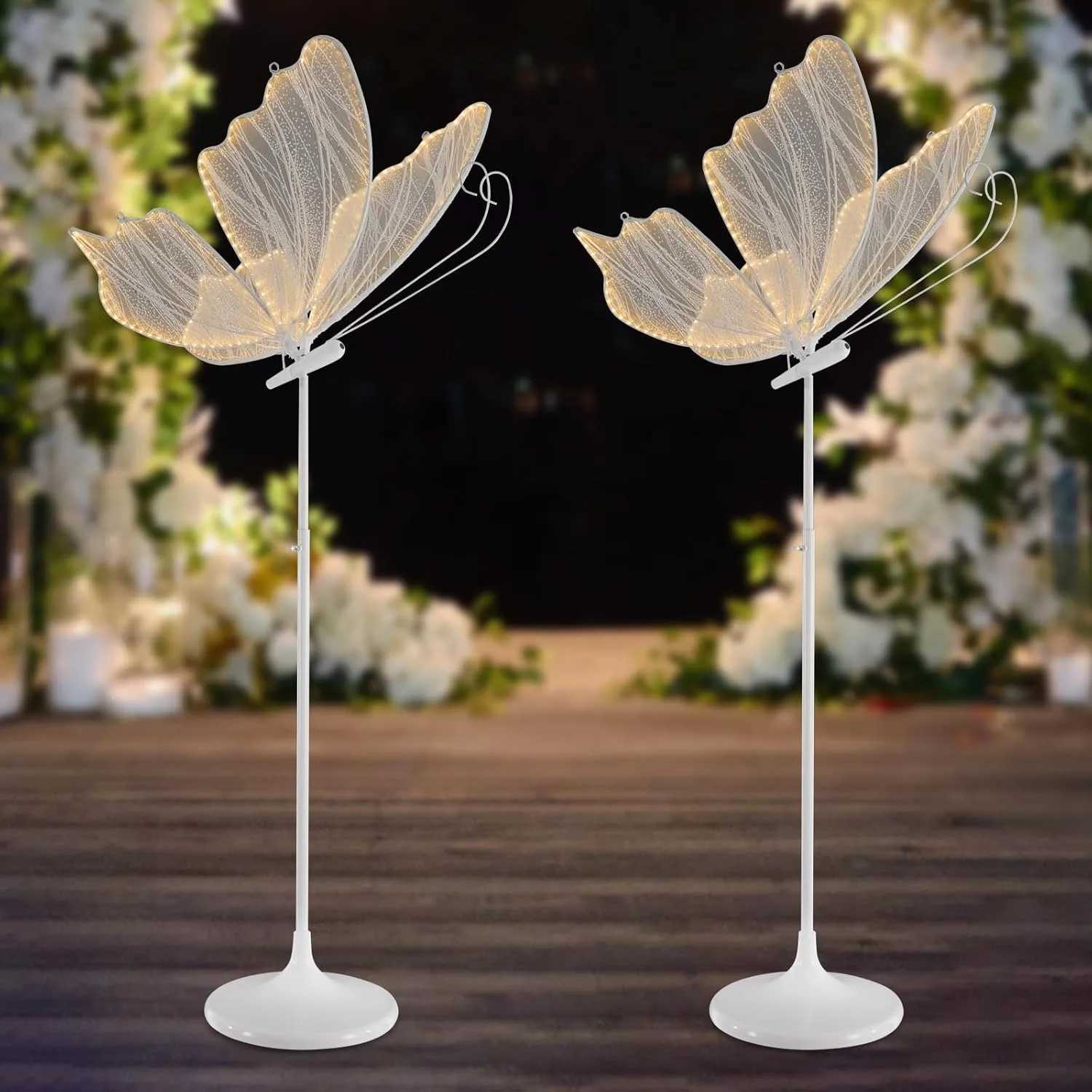 BYMAOCAR 2PCS Wedding Butterfly Floor Lamp LED Butterfly Ceiling Lamp for Wedding Party 575-701in Adjustable HeightW251113