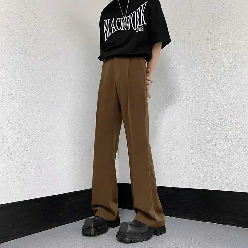 Flared Mens Summer Pants with Clock Mouth Bag for Mens Set Trouser Black Formal Relaxation Fashion Retro Anti Wrinkle Dress 2024XJ250412