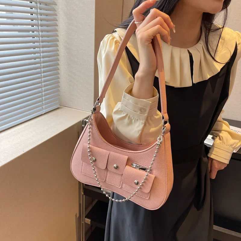 Pu Leather Elegant Solid Pocket Shoulder Bags Fashion Office Lady Handbags Women Sweet Y2k Chic Chain Underarm Bag Luxury DesignW251112