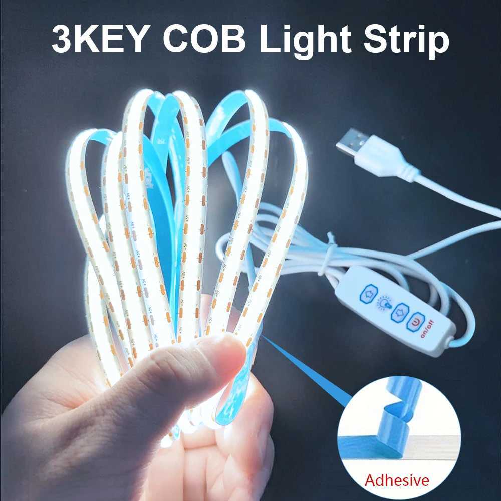 USB 5V COB Led Strip Dimmable LED Strip Lights 320 Leds/m Self-adhesive Flexible Led Ribbon for Kitchen Cabinet Mirror Bedroom W251112
