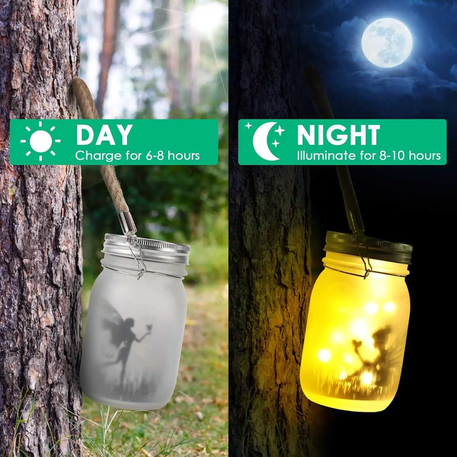 Solar Mason Jar Lights DIY Frosted Bottle Lamp Outdoor Lantern LED Waterproof Fairytale Firefly Jar String Light Courtyard Decor M251113