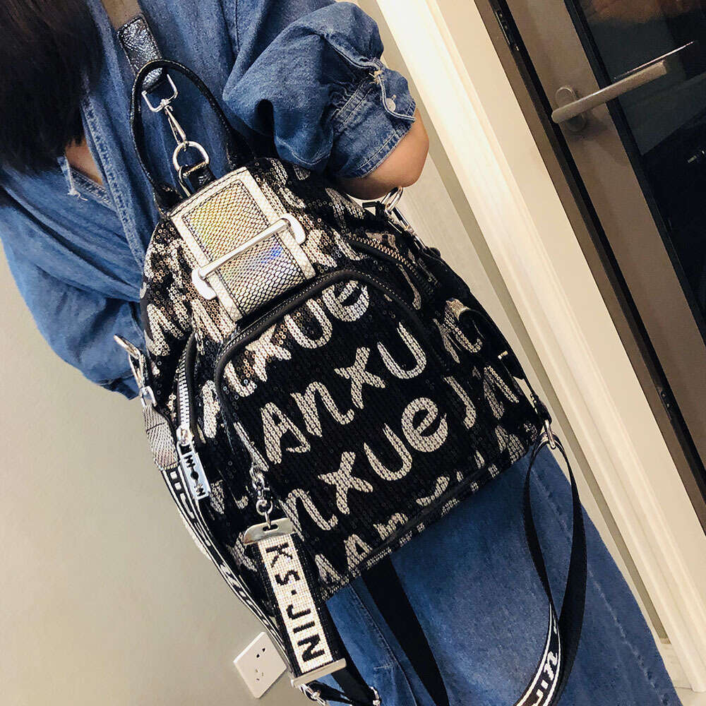 Backpack Letter Sequin for Women New Korean Fashion Casual Crossbody Bag Multi purpose Travel Backpack