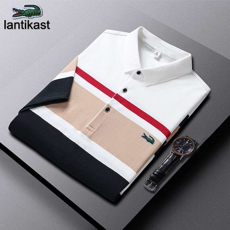 Noble Crocodile Polo Shirt Men's designer hoodie T-Shirt Summer Breathable Short LANTI KAST Sleeve Turn-Down Collar Pure Cotton Top Striped Busin