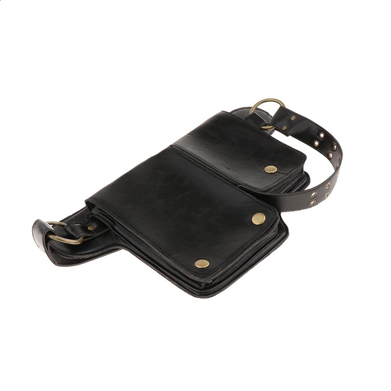 Womens Adjustable Medieval Punk Waist Bag Pu Leather Motorcycle Style Hip Belt Bag Retro Outdoor Sports Fantasy Bag Pocket 250408