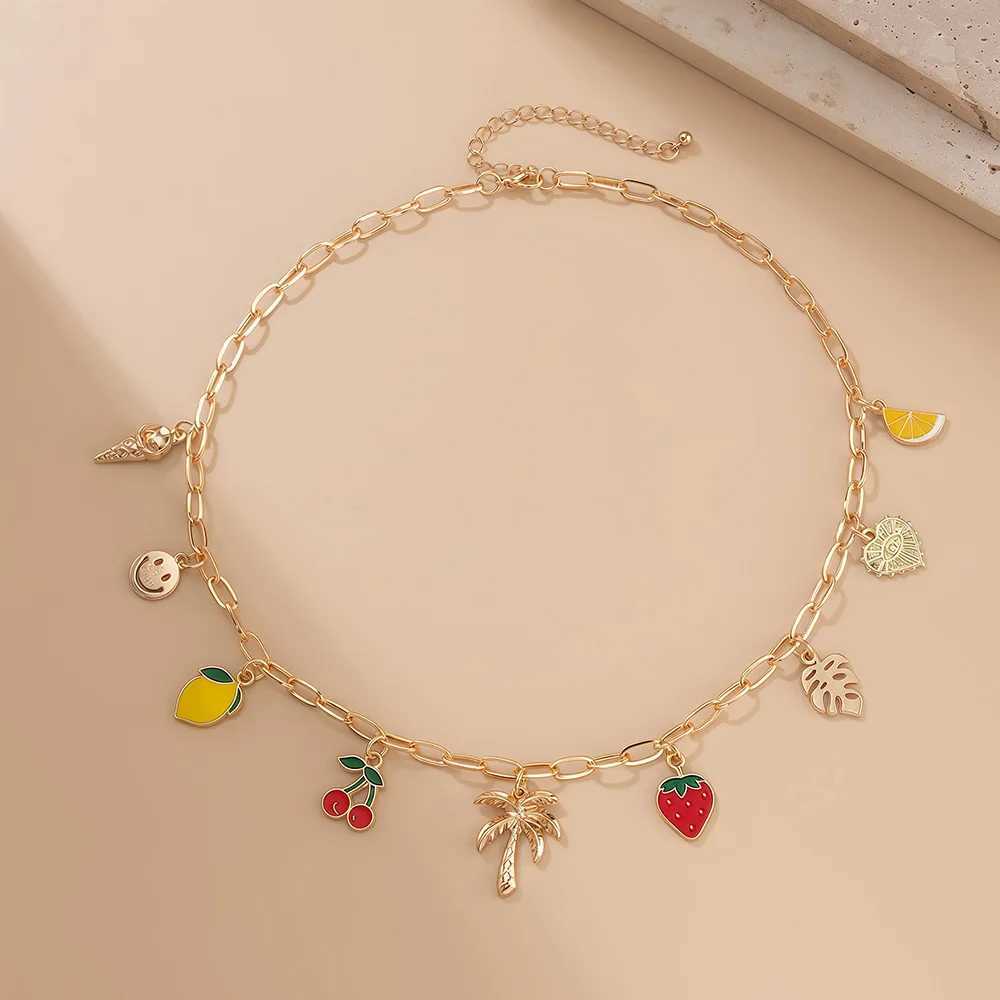 Delicious Fruit Cherry Strawberry Charms Necklace Boho Style Collarbone Chain Sweet Dopamine Woman Choker Jewelry Gift Z250412
