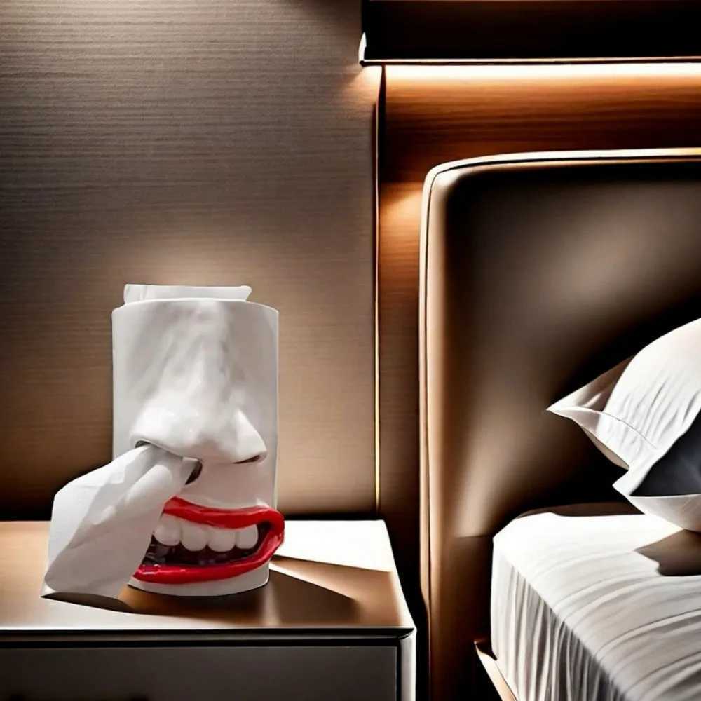 Funny Face Tissue HolderNovelty Tissue Box CoverQuirky Resin Tissue Dispenser with Nose and Mouth Design for Bathro Y251112