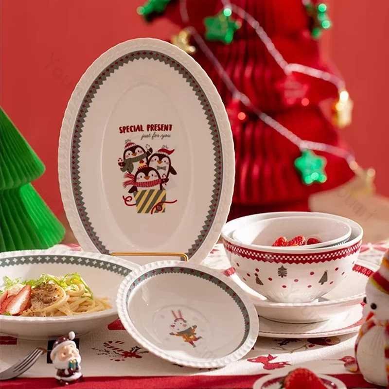 Christmas Exquisite Christmas Ceramic Plates Home Fruits Dessert Plate Delicious Dishes Salad Dining Plate Cute Rice Bowls Y251113