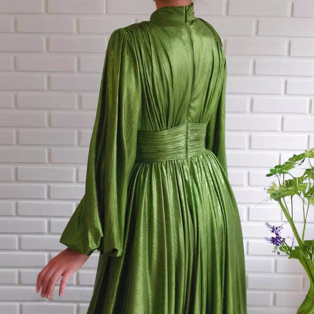 New 2025 Spring and Summer Trendy Colors Folding Waist Hanging Neck Big Swing Sexy Avocado Green Dress Long Skirt for Women