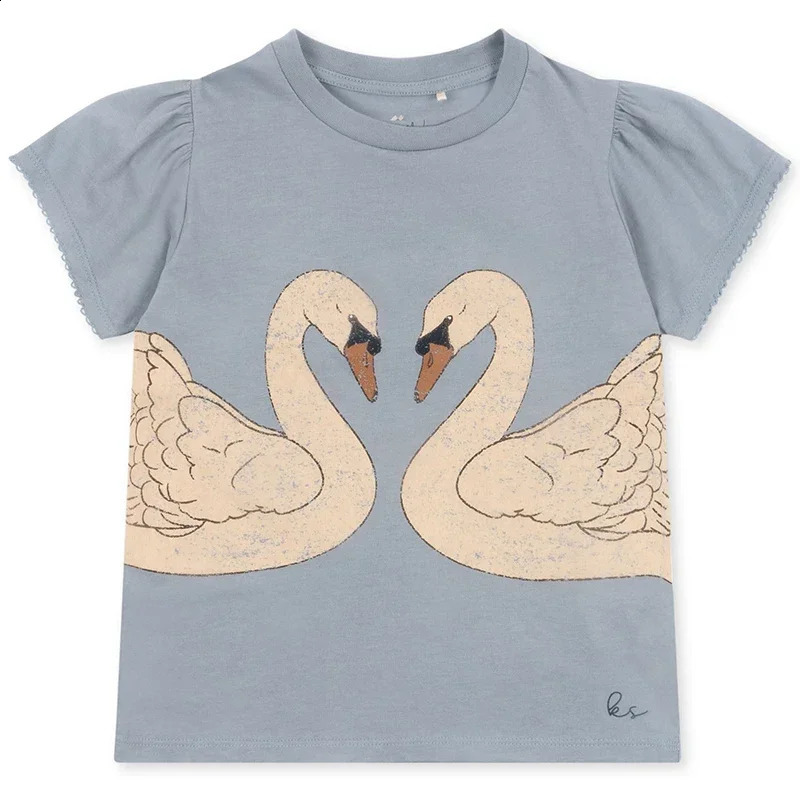 2024 Summer KS Childrens Clothing Baby Girls Cartoon Swan Short Sleeve T Shirts Suits Boys Gorilla Bottom T-shirt Kids Home Set 250411