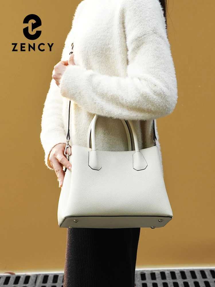 Zency Womens Genuine Leather Top-Handle Bag Noble White Luxury Crossbody with Three Compartments for Daily Work And ShoppingW251112