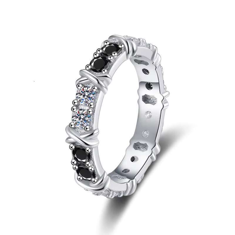 Fine Jewelry Full Diamond Couple Rings S925 Sterling Silver Black White VVs1 Moissanite Ring Band of Wedding Engagement