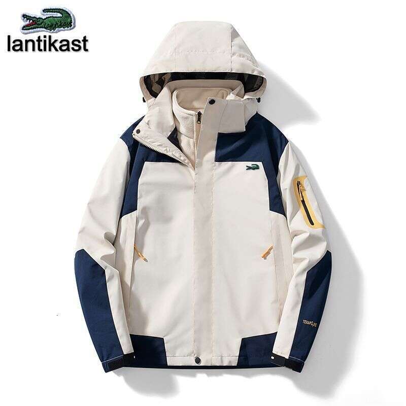 Noble Crocodile Outdoor and Women, designer hoodie Three-in-One, Fleece-Lined, Thickened, Detachable Two-Piece Set, Mountaineering Cold-Proof Jacket f