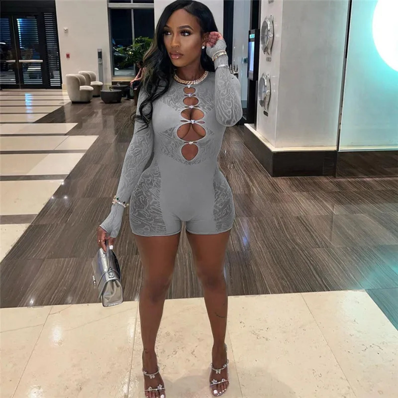 Sexy hollow crochet jumpsuit womens onepiece 2024 spring pencil pants fashion street short 250411