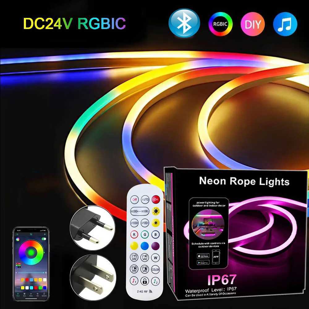 Addressable Rgb Ic DC24V Neon Led Strip Lights Outdoor Waterproof App Remote Control Rgb Led Neon Rope Lights For Bedroom Decor W251112