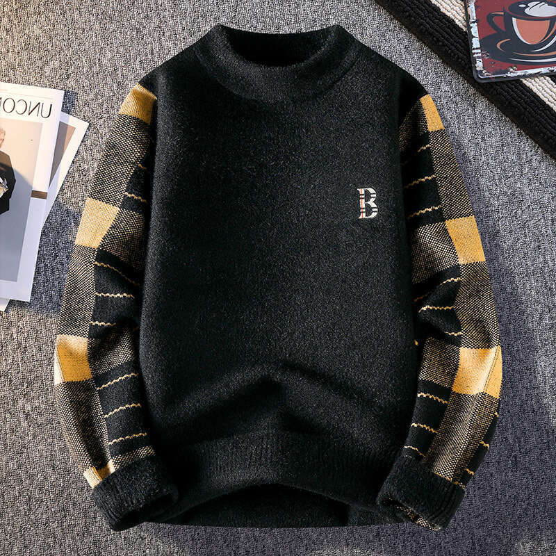 Half Turtleneck Jacquard Knitted Men's Loose Fashion Mink Wool Winter New Trendy Sweater