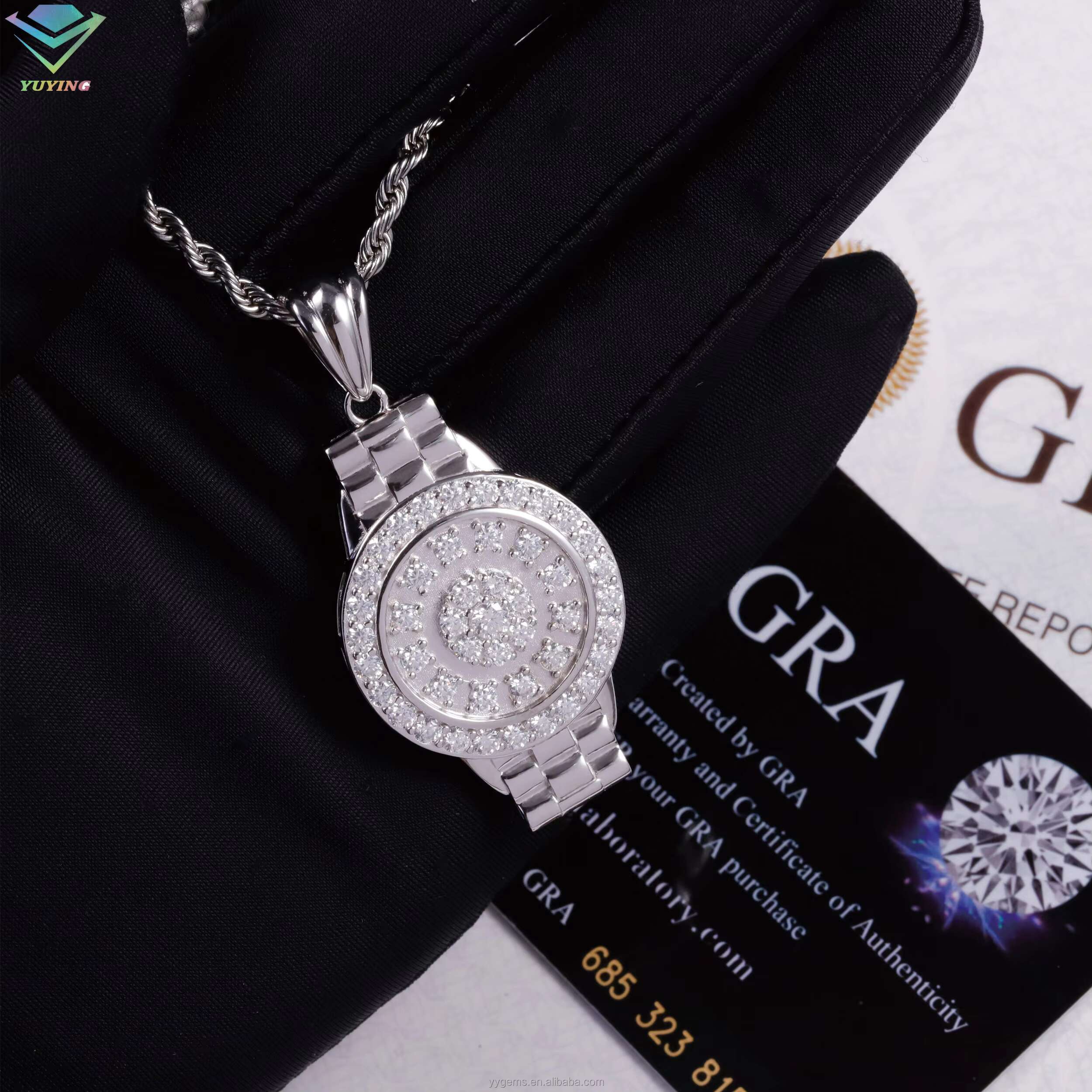 Fashion Diamond Watches Pendant For Necklace 925 Solid Silver Hip Hop Pendant VVS Moissanite Watches Pendant for Men Women