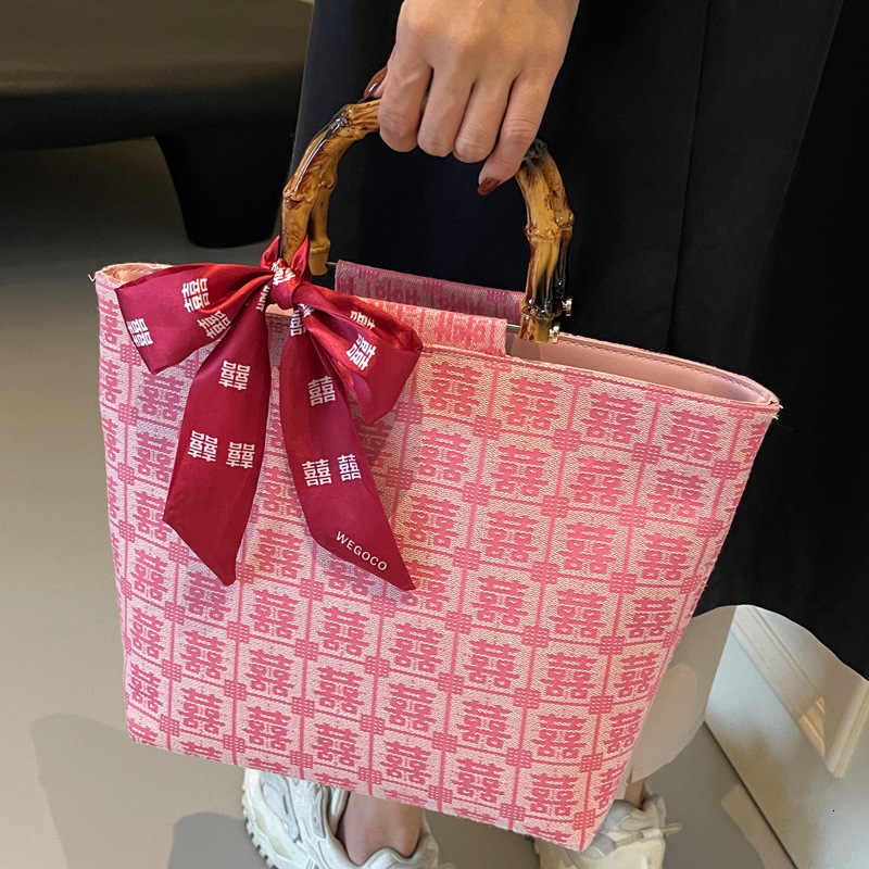 2025S Designer Women S Bag Wedding Bride S Handbag Autumn Winter New Gift Box Accompanying Gift Joyful Big Bag Ribbon Bow Tote Bag