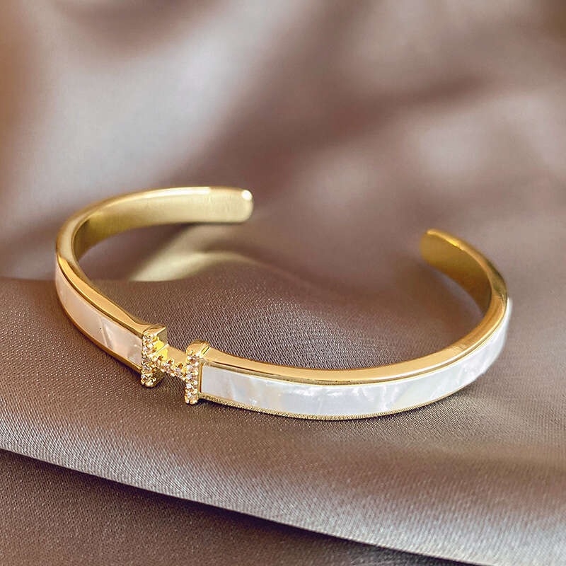 Gold Tone Letter Shaped Bangle Bracelet With Accents Stylish Birthday Jewelry Gift For Her High Quality And Chic Accessory