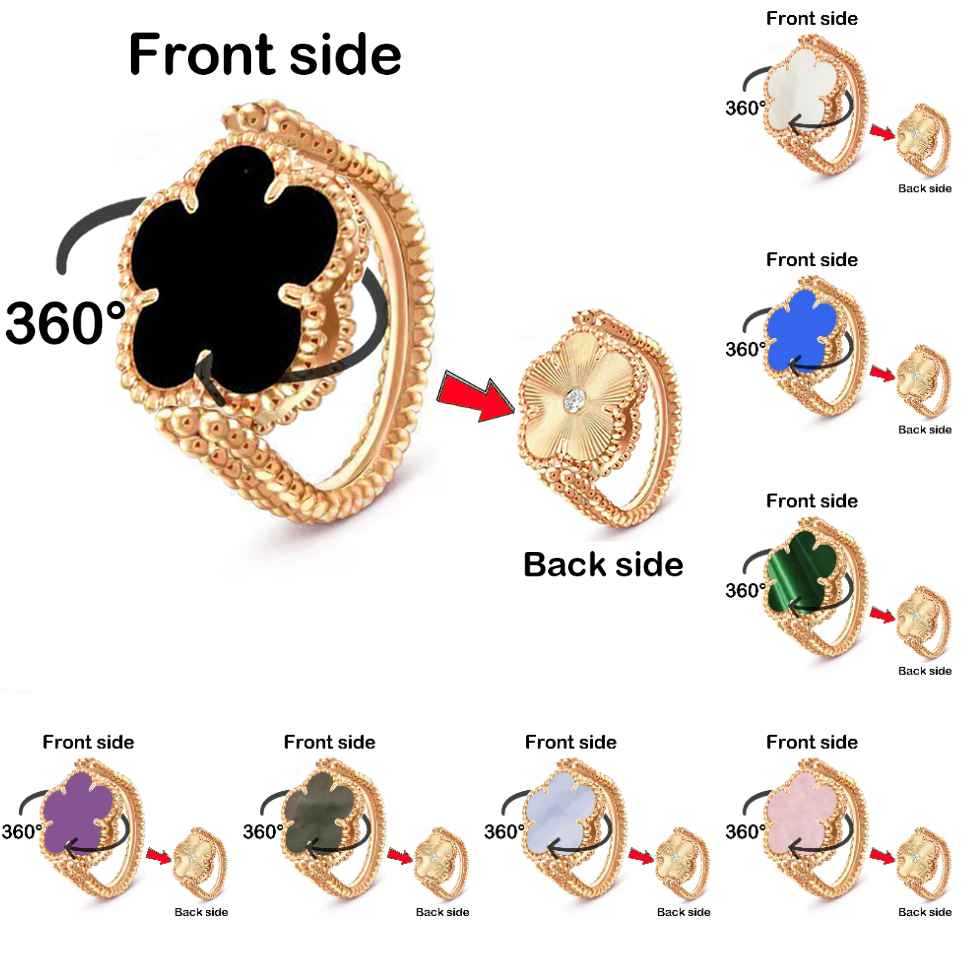 rose gold wedding ring jewelry woman designer engagement rings for women clover Double-sided rotating ring Rose Gold Plated mossanite jewelry fashion designer ring