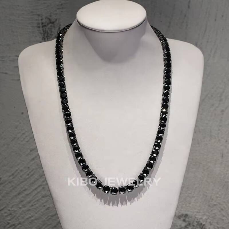 Coutom 4mm 6mm 8mm Iced Out Tennis Chain Necklace 925 Sterling Silver Diamond Black Moissanite Tennis Chain