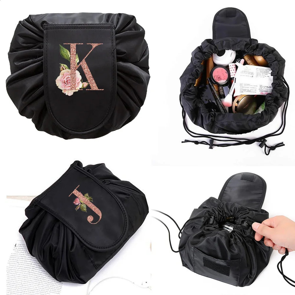 Fashionable Rose Gold Xin Portable Lazy Storage Makeup Bag Drawstring Magic Makeup Bag Large Capacity Travel Toilet Bag 250410