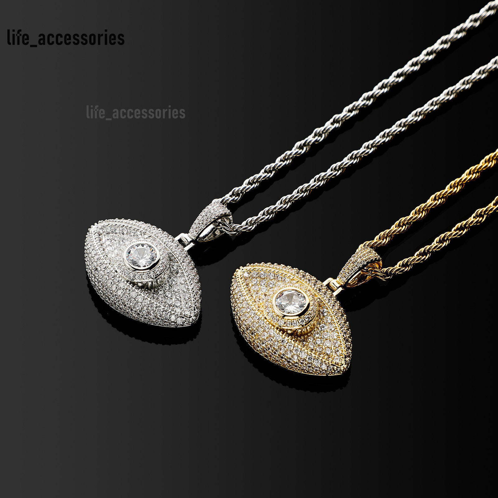 Wholesale Devils Eye Stereo Pendant Micro-inset Zircon Hip Hop Necklace