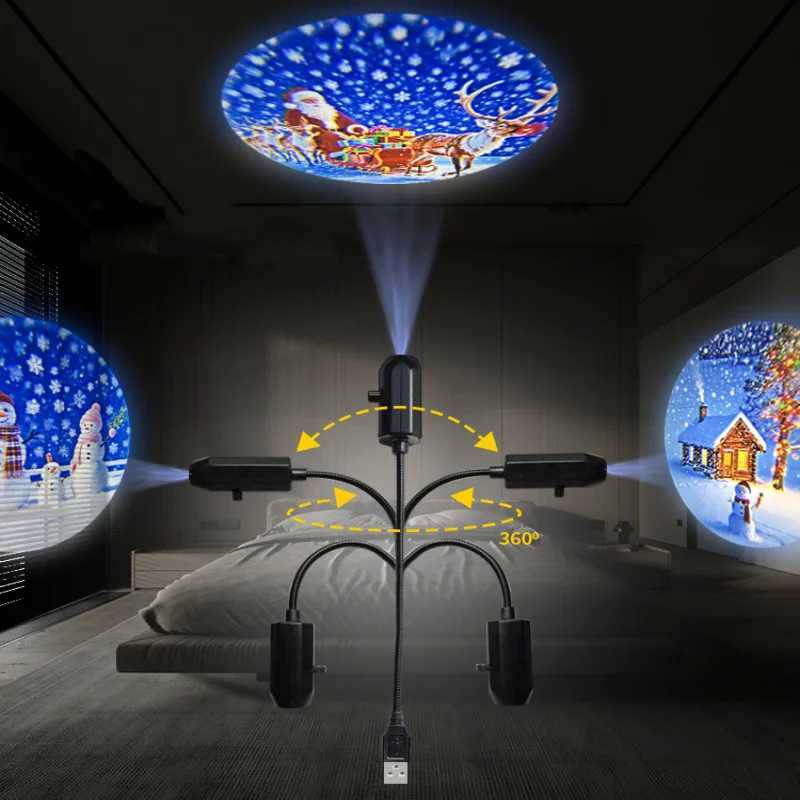 USB Projector Light Christmas Elk Santa Claus Night Light Switchable Pattern LED Projector Lamp for Room Ceiling Window Decor M251113